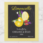 Lemoncello Chalkboard Look Wedding Wine Label<br><div class="desc">A bouquet of Lemon and Strawberry with sprigs of Rosemary and Lavender.</div>
