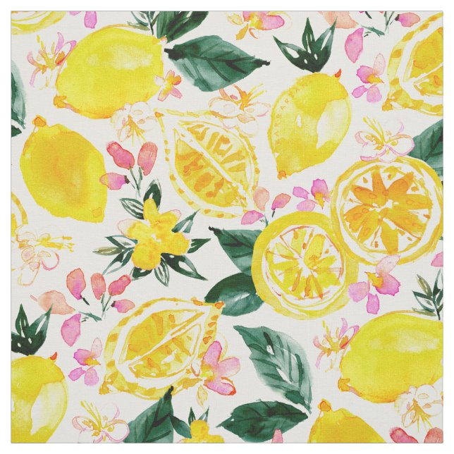 LEMONIZER Yellow Watercolor Lemons Fabric (Swatch)