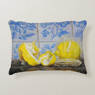 Lemons and Azulejos — Classic Blue & Yellow Still  Accent Pillow