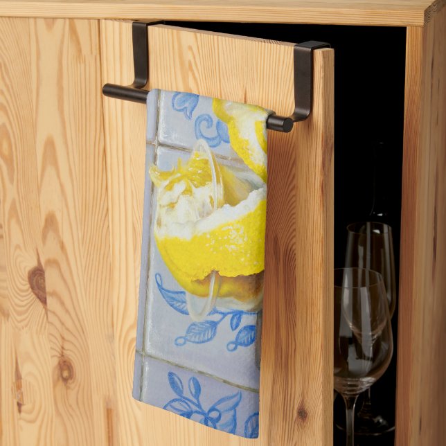 Lemons and Azulejos — Classic Blue & Yellow Still  Kitchen Towel (Thirds Fold)
