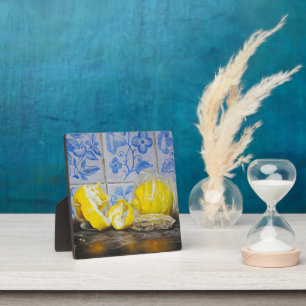 Lemons and Azulejos — Classic Blue & Yellow Still  Plaque