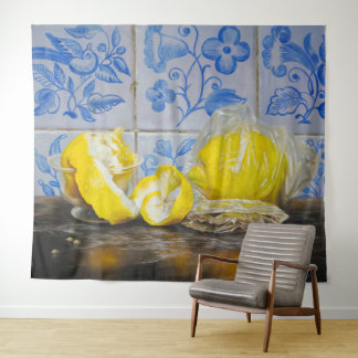 Lemons and Azulejos — Classic Blue & Yellow Still  Tapestry