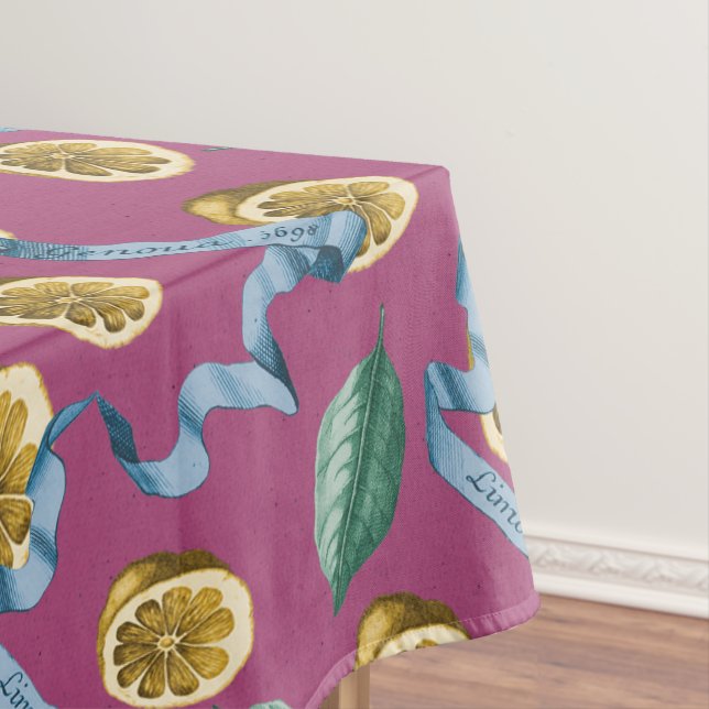 Lemons and blue ribbons pattern tablecloth (In Situ)