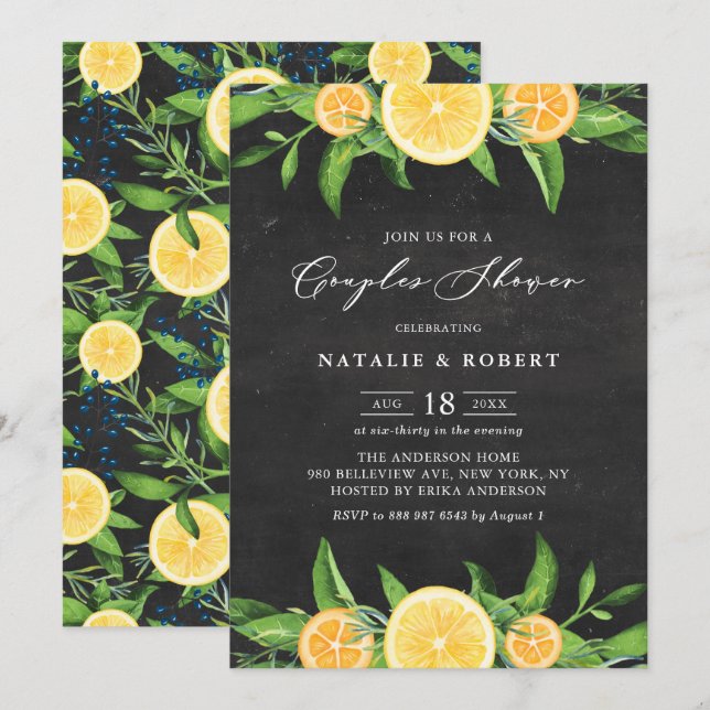 Lemons and Clementines Chalkboard Couples Shower Invitation (Front/Back)
