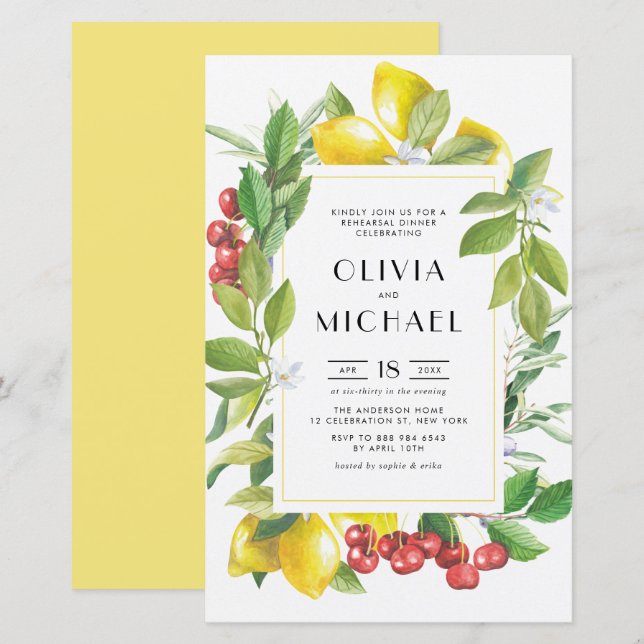 Lemons and Cranberries Botanical Rehearsal Dinner (Front/Back)