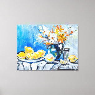 Lemons and Daisies Still Life Expressionist Canvas Print