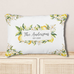 Lemons and Flowers Floral Botanical Family Name Accent Pillow