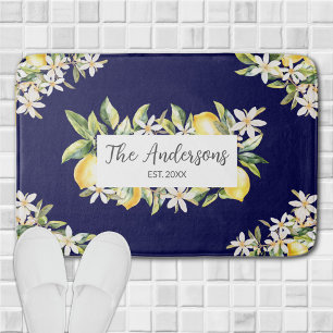 Lemons and Flowers Floral Botanical Family Name Bath Mat