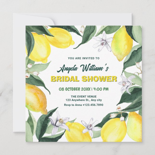 Lemons and Flowers leaf  Invitation (Front)