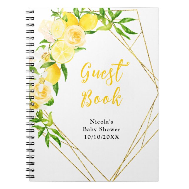 Lemons and Foliage Baby Shower Guest Book (Front)