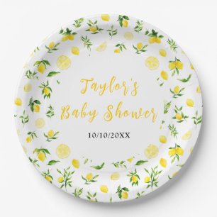 Lemons and Foliage Baby Shower Paper Plate