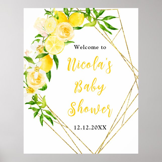 Lemons and Foliage Baby Shower Welcome Poster (Front)