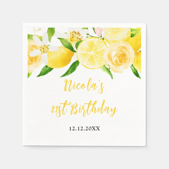 Lemons and Foliage Birthday Napkin (Front)
