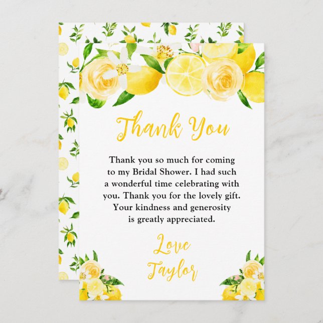 Lemons and Foliage Bridal Shower Thank You Card (Front/Back)