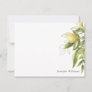 Lemons  and Foliage Sage green Girly Watercolor Card