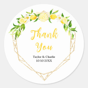 Lemons and Foliage Wedding Thank You Classic Round Sticker