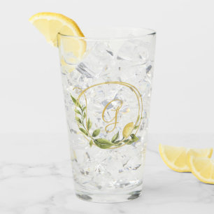 Lemons and Greenery Monogram Glass