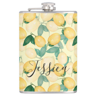 Lemons and Greenery Vinyl Wrapped Hip Flask