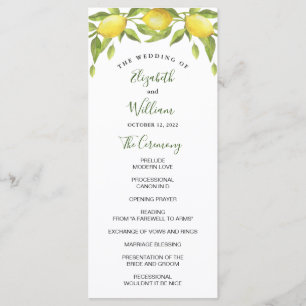 Lemons and Greenery Watercolor Wedding Ceremony Program