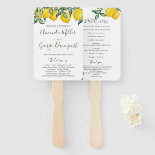 Lemons and greenery wedding program fan