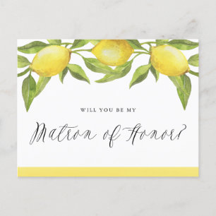 Lemons and Greenery Will You Be My Matron of Honou Announcement Postcard