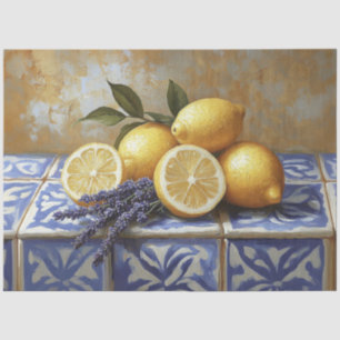 Lemons and Lavender Blue Tile Still Life Tissue Paper