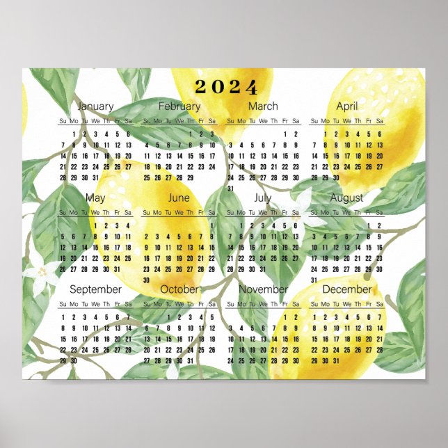 Lemons and Leaves 2024 Calendar Poster (Front)