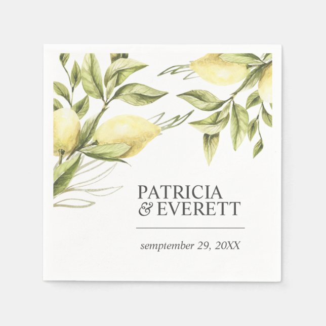 Lemons and Leaves Boho chic personalized wedding Napkin (Front)
