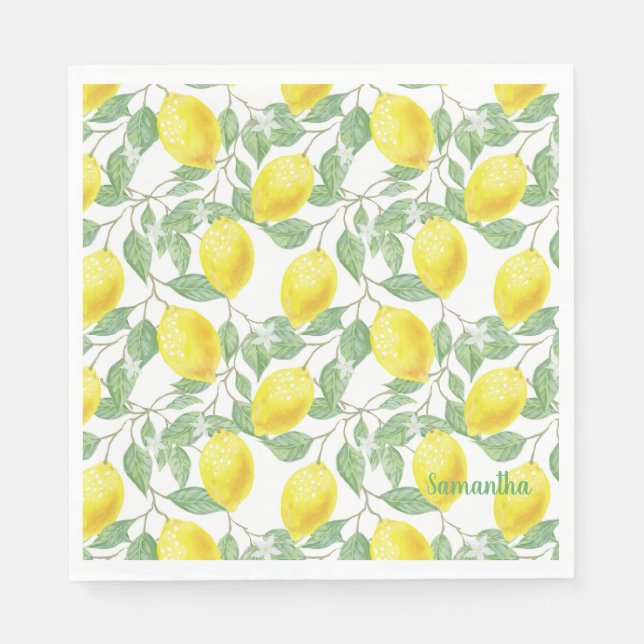 Lemons and Leaves Design Napkins (Front)