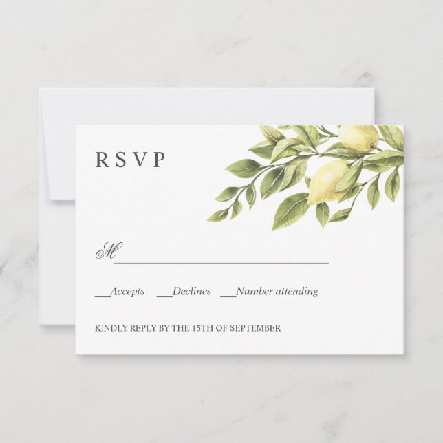 Lemons and Leaves Grey Chic WEDDING Classic RSVP (Front)