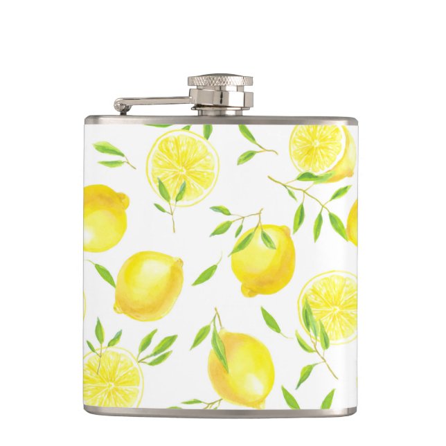 Lemons and leaves hip flask (Front)