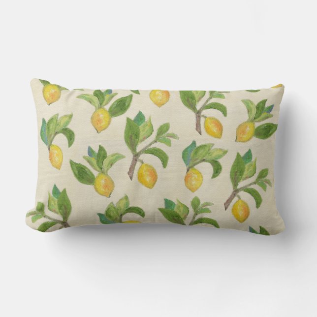 Lemons and Leaves lumbar pillow (Front)