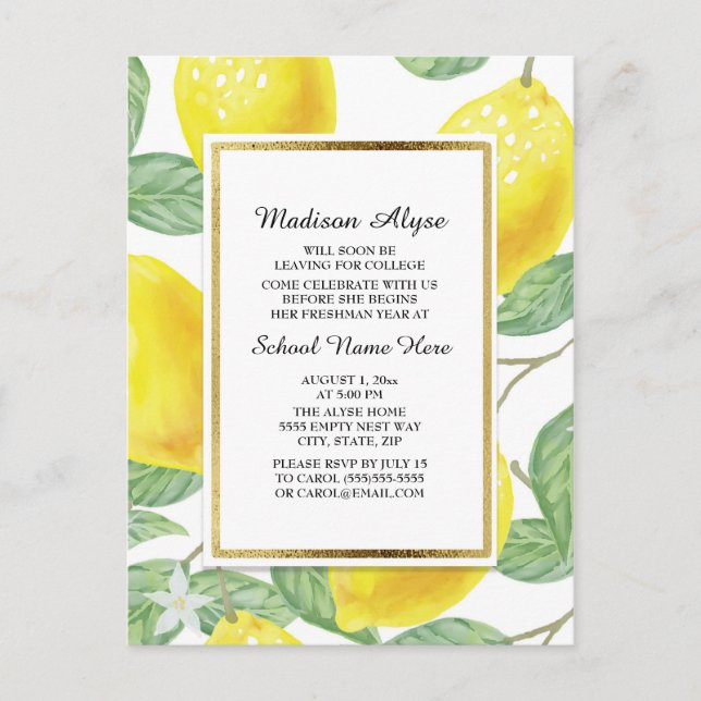 Lemons and Leaves on White Trunk Party  Card (Front)