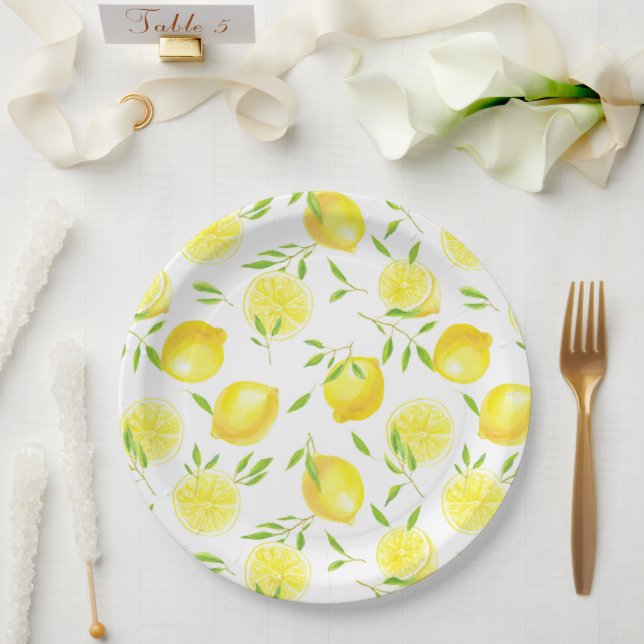 Lemons and leaves paper plate (Wedding)