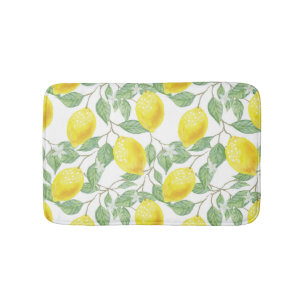 Lemons And Leaves Pattern Bath Mat