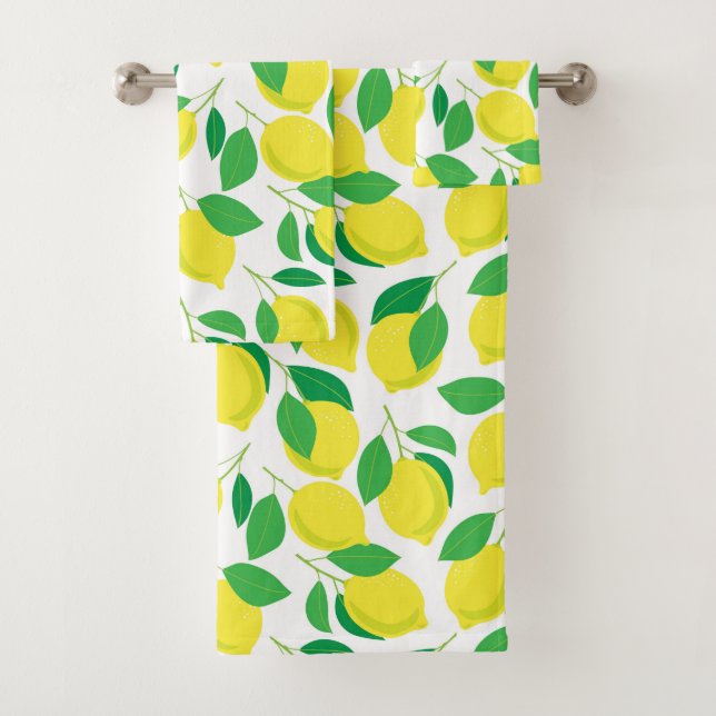 Lemons and leaves pattern bath towel set (Insitu)
