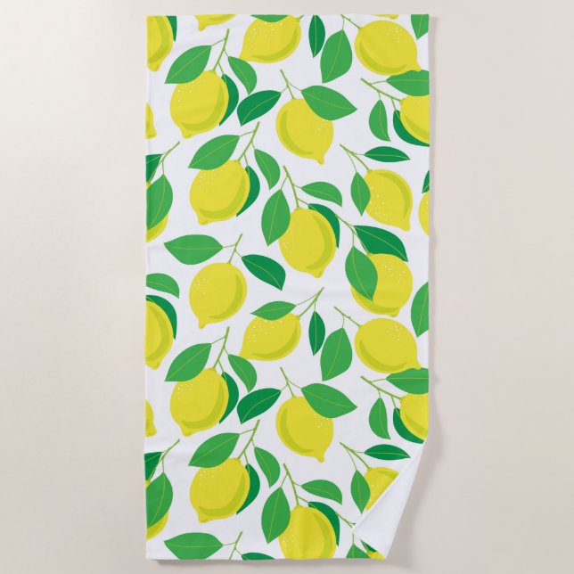 Lemons and leaves pattern beach towel (Front)