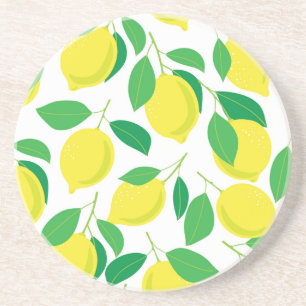 Lemons and leaves pattern coaster