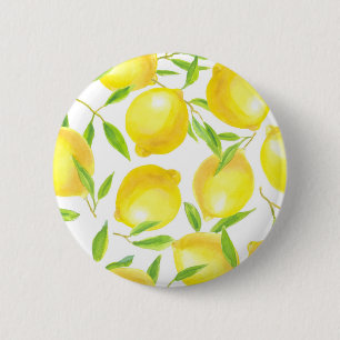 Lemons and leaves  pattern design 2 inch round button
