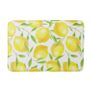 Lemons and leaves  pattern design bath mat