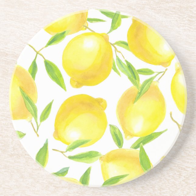 Lemons and leaves  pattern design coaster (Front)