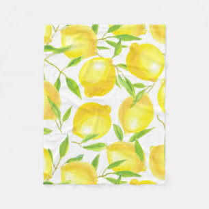Lemons and leaves pattern design fleece blanket