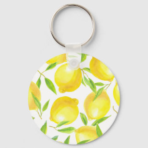Lemons and leaves  pattern design keychain