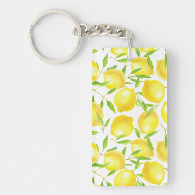 Lemons and leaves  pattern design keychain (Front)