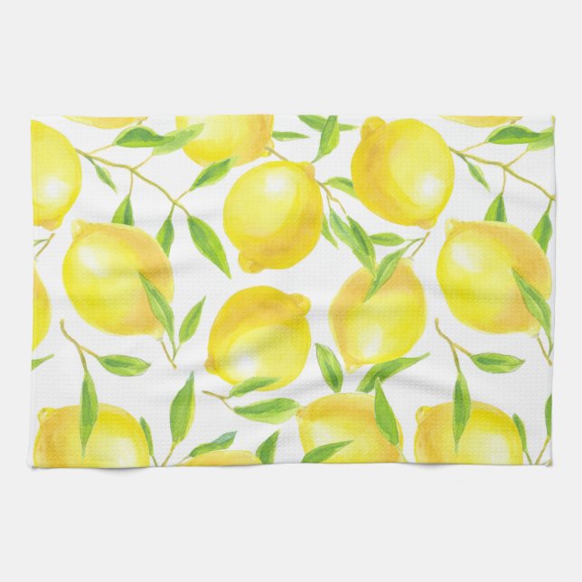 Lemons and leaves  pattern design kitchen towel (Horizontal)