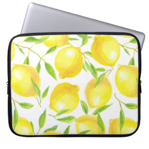 Lemons and leaves  pattern design laptop sleeve