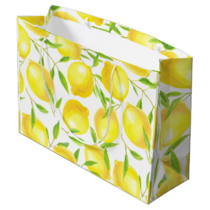 Lemons and leaves pattern design large gift bag