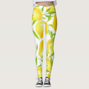 Lemons and leaves  pattern design leggings