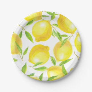 Lemons and leaves pattern design paper plate