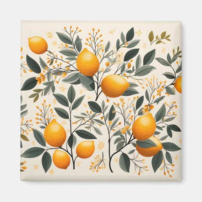 Lemons And Leaves Pattern Fresh Summer Citrus Magnet (Front)